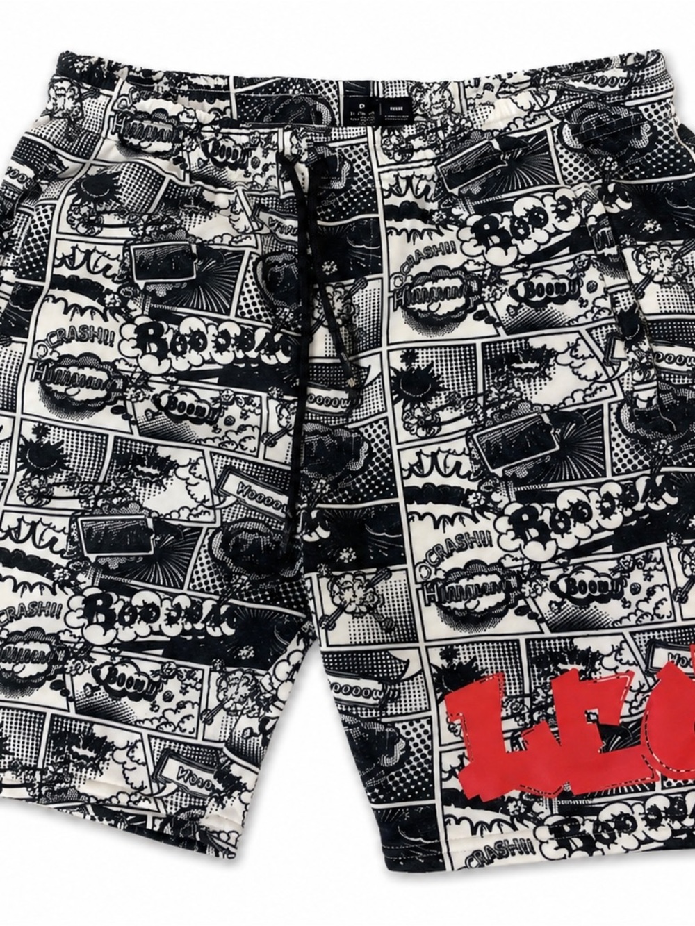 Men’s Comic-Print Hybrid Shorts - Black & White with Red Accent